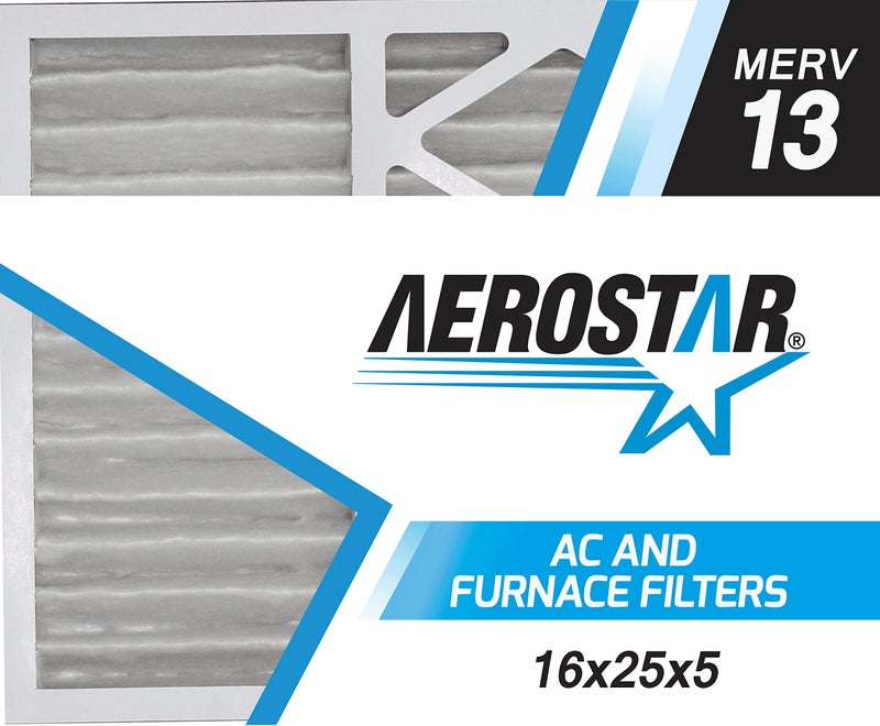 Aerostar 16x25x5 MERV 13 - 2 Count - Pleated HVAC, Furnace & Air Conditioner Filters - Removes Bacteria, Dust, Cold & Flu Germs, Lint, Mold, Pet Dander, Allergy-Causing Pollen, Smog, Smoke & Viruses - Image 1